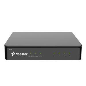 Yeastar S20: Supports 20 users, 10 concurrent calls, 20 VoIP trunks, and provides 2 onboard module slots for up to 4 FXS/FXO/BRI ports or 1 GSM/3G/4G channel.